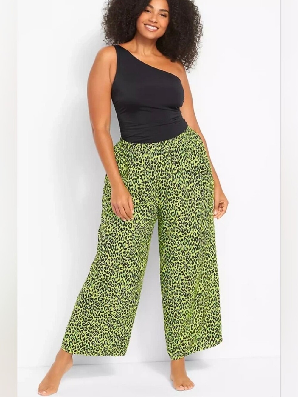 Lane Bryant Cacique 26/28 Neon Leopard Wide Leg Pants